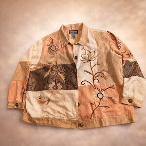 Indigo Moon Patchwork Embroidered Jacket – Women’s 3X – Lined – EUC